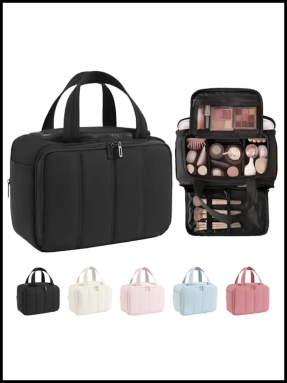 Puffy Large Toiletry Bag for Women, Travel Makeup Bag with Adjustable Dividers,